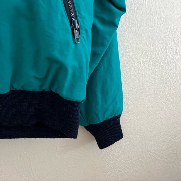 Vintage 90s Lands' End Fleece Lined Jacket Teal Navy Blue Pockets Winter Size L - Picture 7 of 16